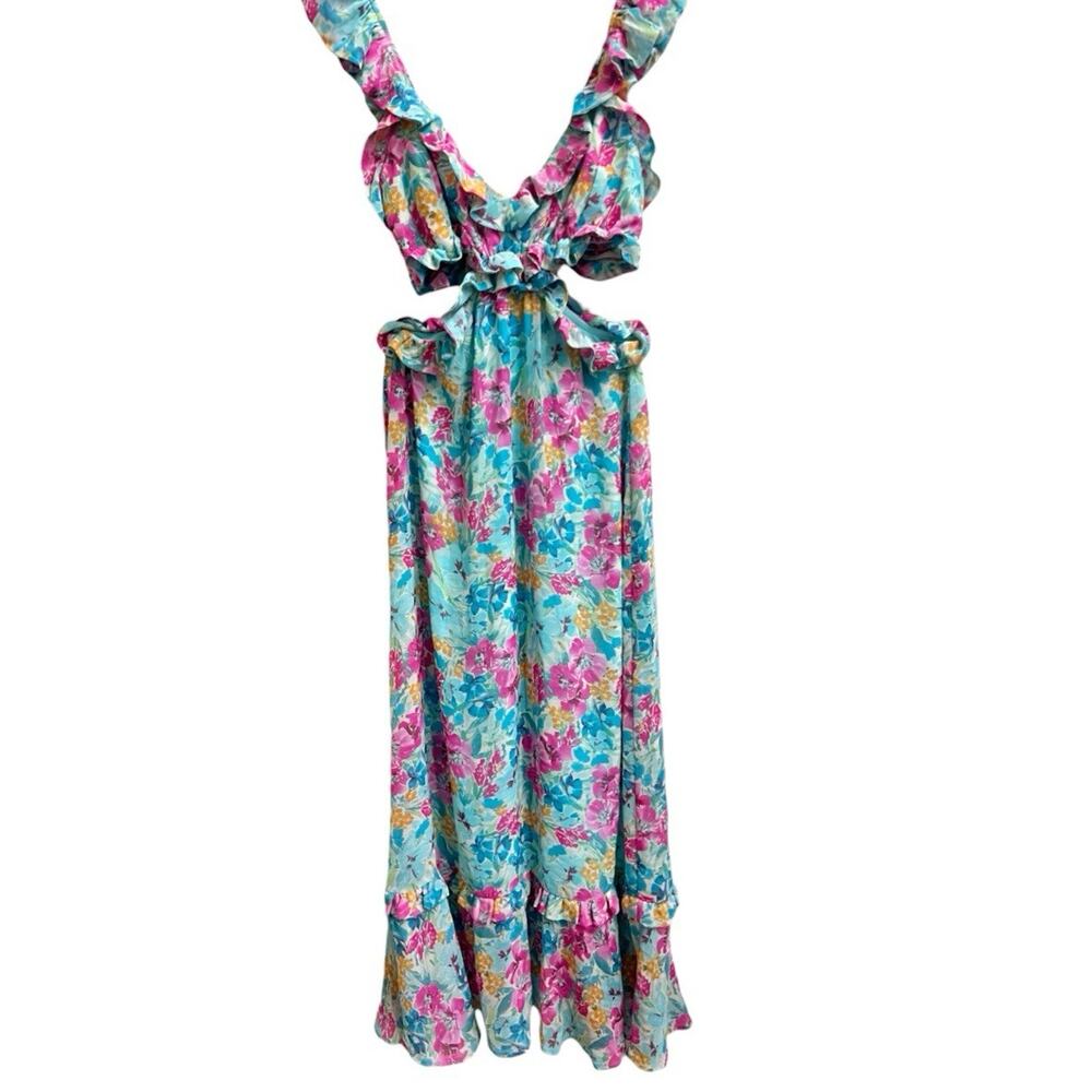 Show Me Your MuMu Floral Midi Dress in Blue, Pink, Yellow - Picture 2 of 10